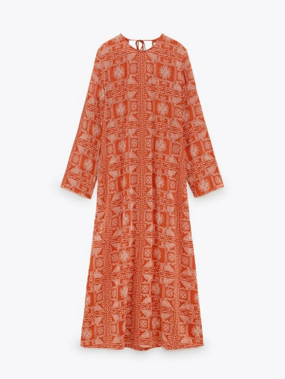 zara orange embroidered dress ZARA Burnt Orange Long Embroidered Dress Size XXL